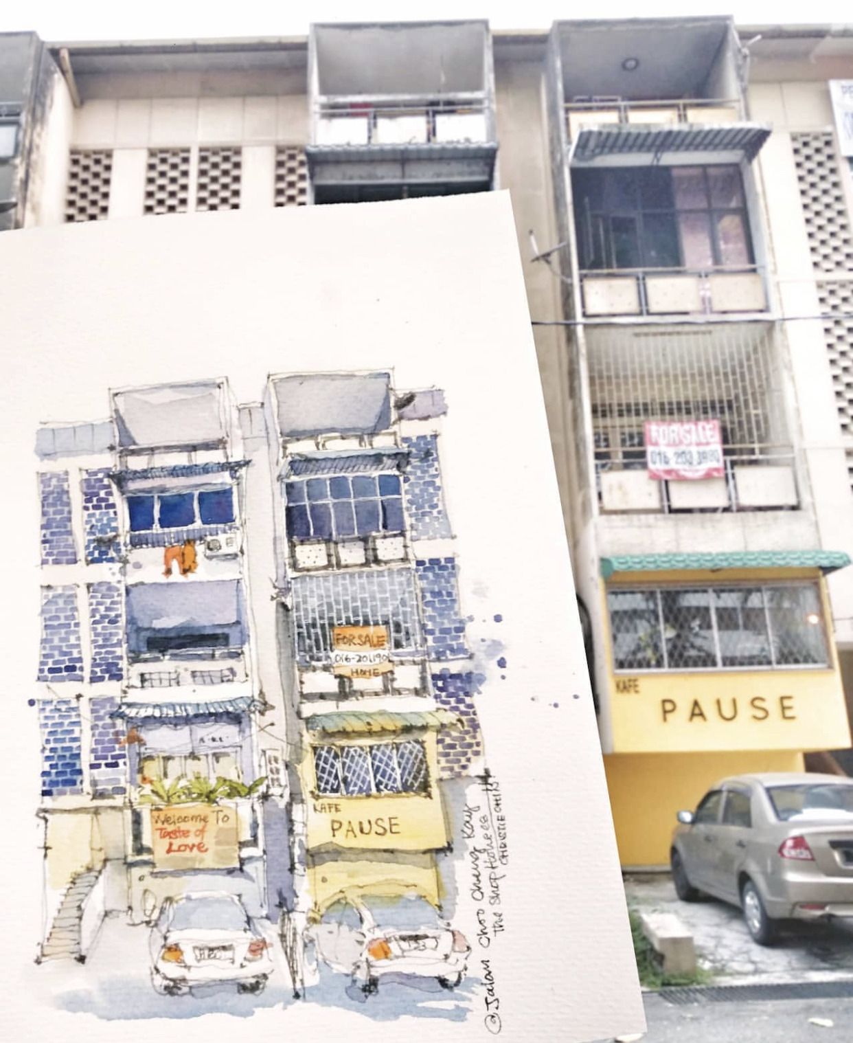 Artwork of the old shops at Jalan Choo Cheng Khai