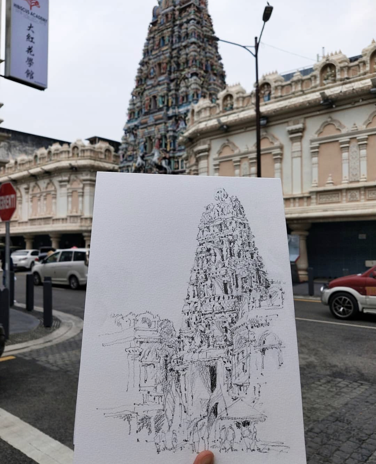 a sketch of the Sri Maha Mariamman temple
