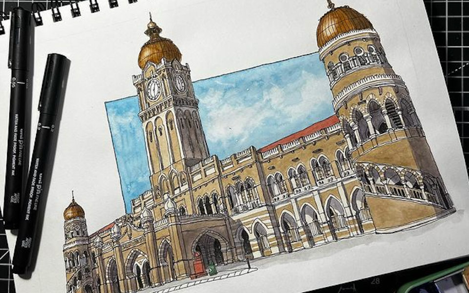 a drawing of the Sultan Abdul Samad building