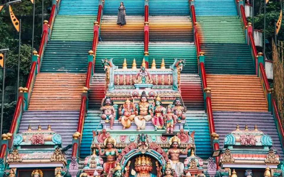 the colourful stairs at Batu Caves Temple in Gombak