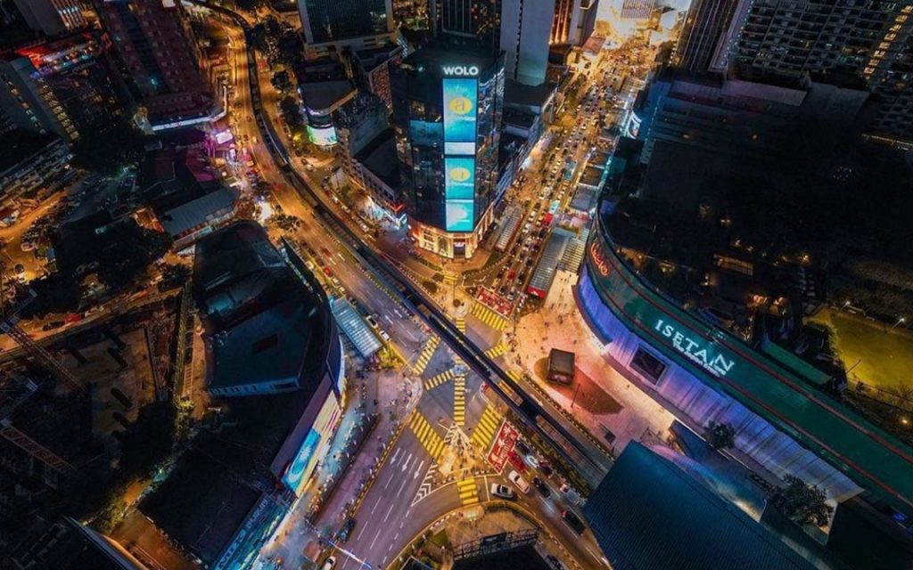 night view of a busy city street