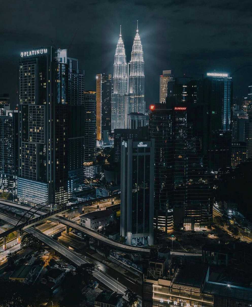 Kuala Lumpur night scenery with Petronas Twin Towers at the background