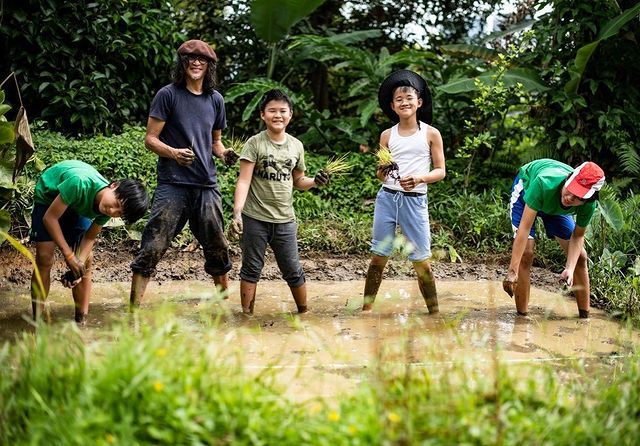 A group of people getting their hands on the community garden in Bangsar