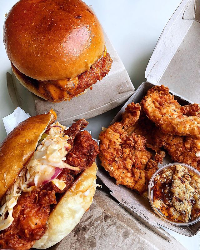 burgers and fried chicken