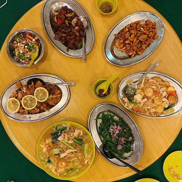 variety of dishes served on a table in a restaurant