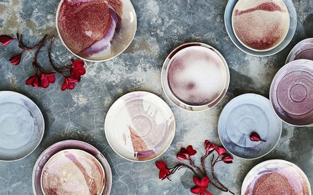 ceramic tableware of different sizes and colours