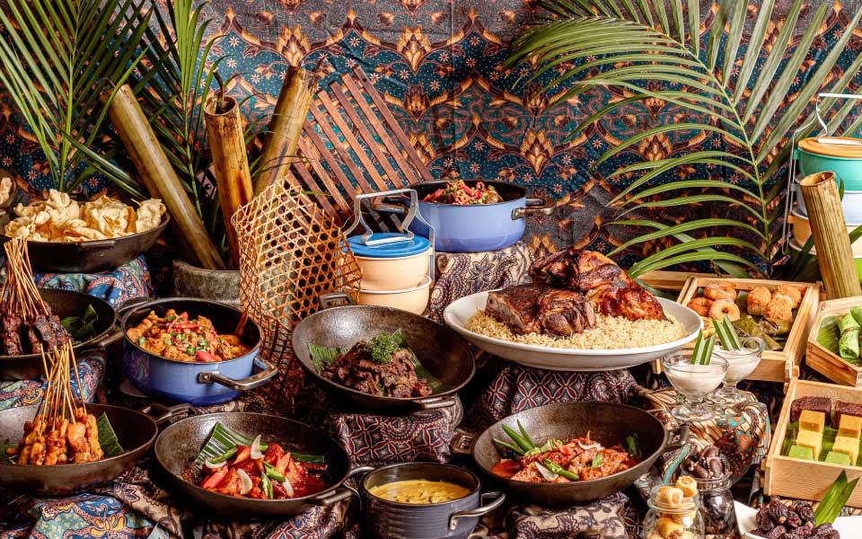 Various food spread on a banquet table
