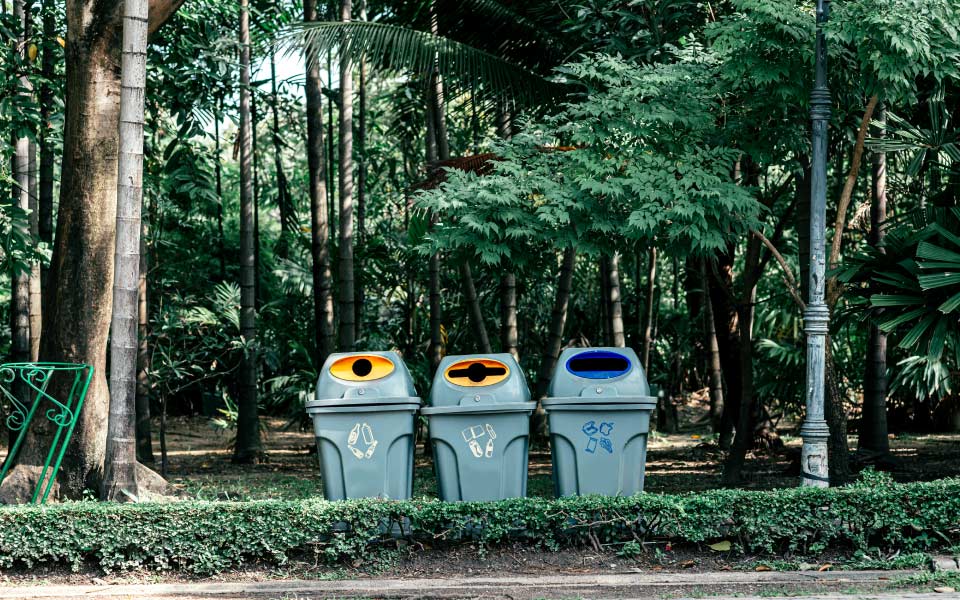 recycling bins in a city park