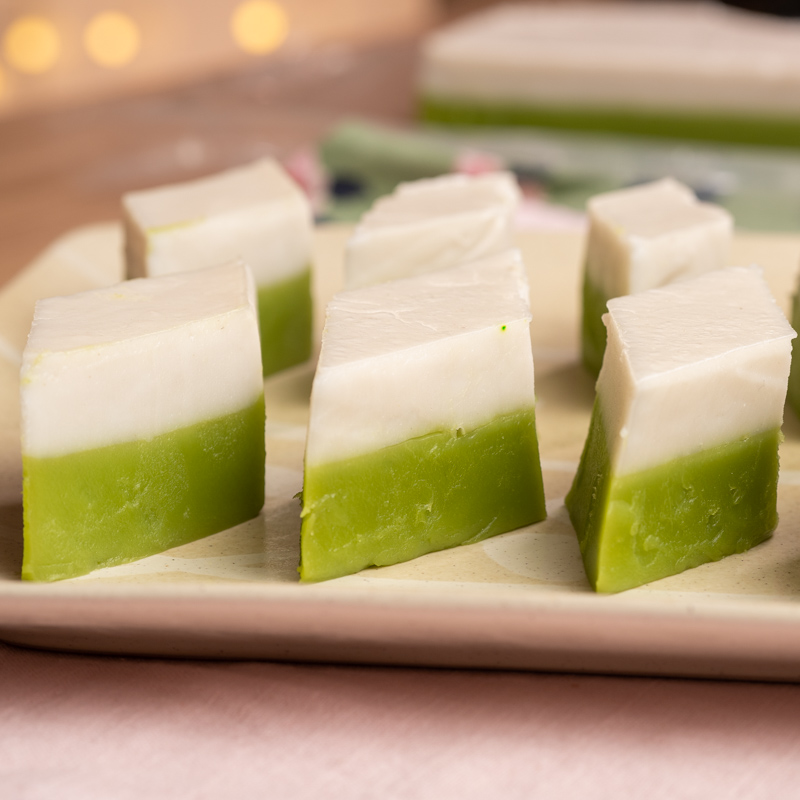 pieces of snacks with green and white colour
