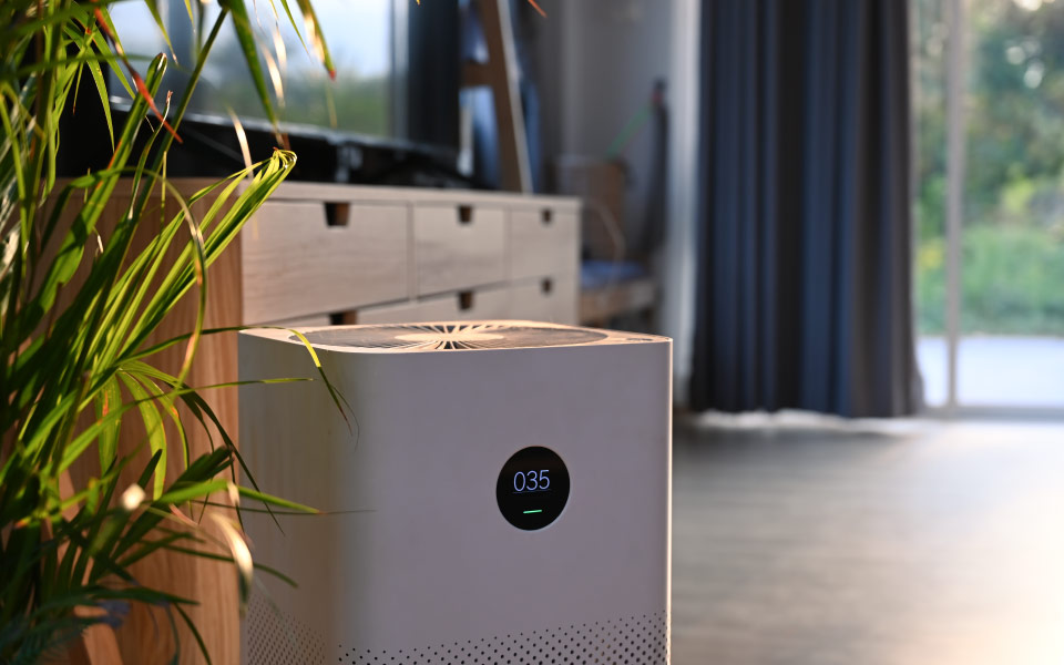 air purifier with a digital screen at home