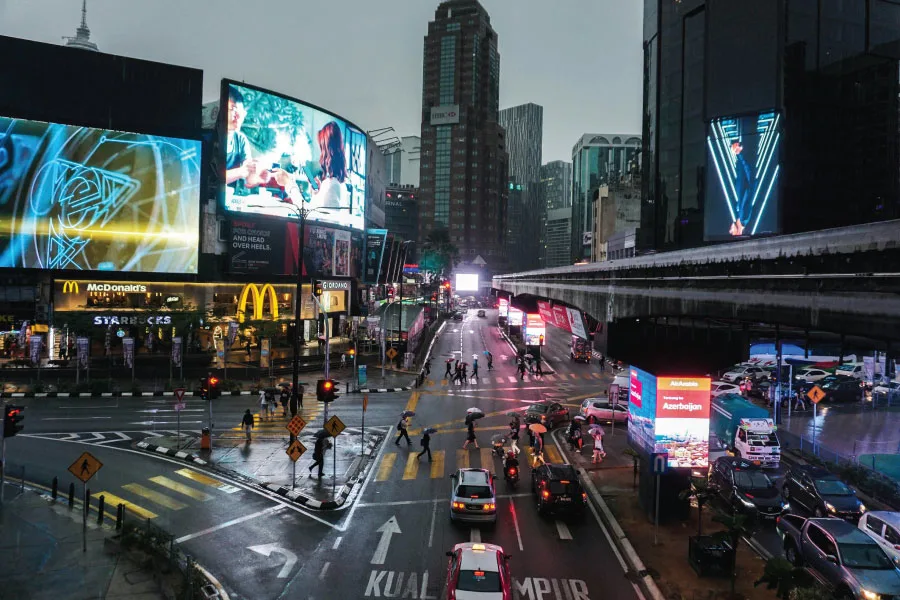 city's roads, buildings, public transportation, pedestrians