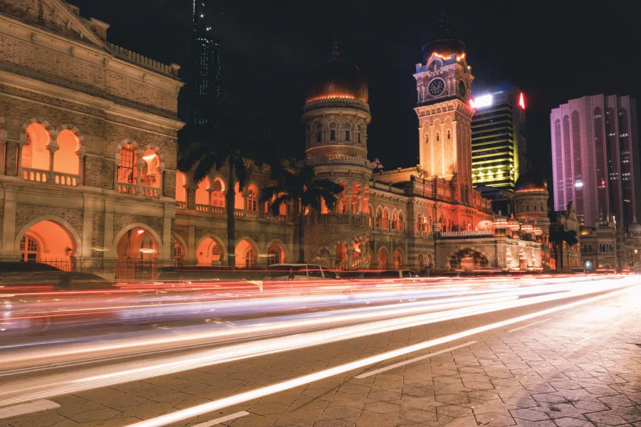 old heritage building with lights