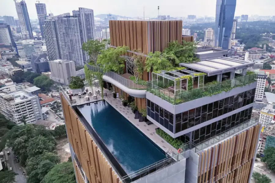 top view of a condominium in a city