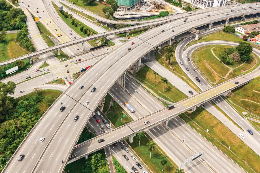 aerial view of highways in a city