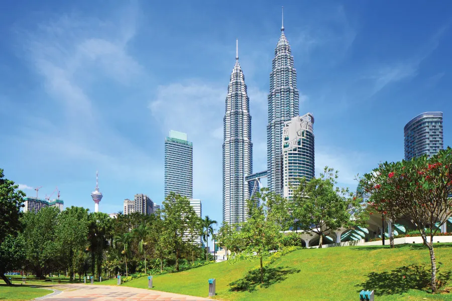 a public park within the vicinity of a city's skyscrapers