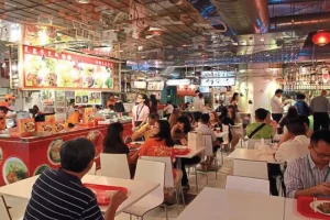 indoor food court with customers dining in