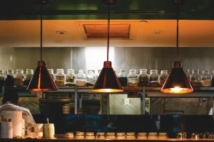 kitchen top with hanging lights