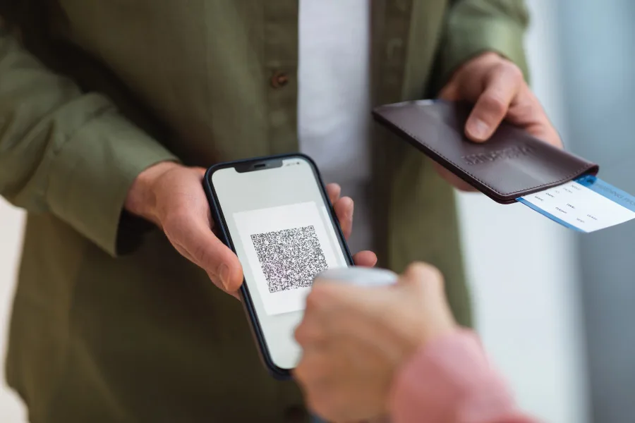 close up of phone scan at airport terminal