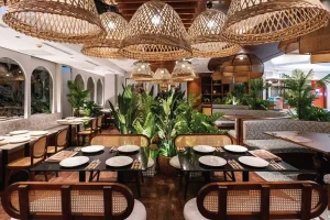 table and chair setup with Asian elements in a restaurant
