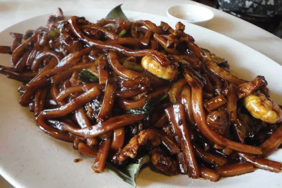 dark coloured noodles served on a plate